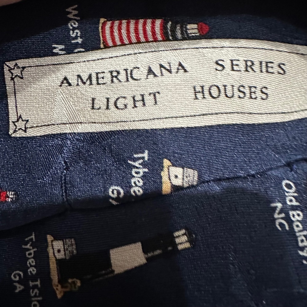 Tango by Max Raab Necktie Mens OS Navy Blue Excellent Lighthouse Americana Silk - Picture 4 of 5